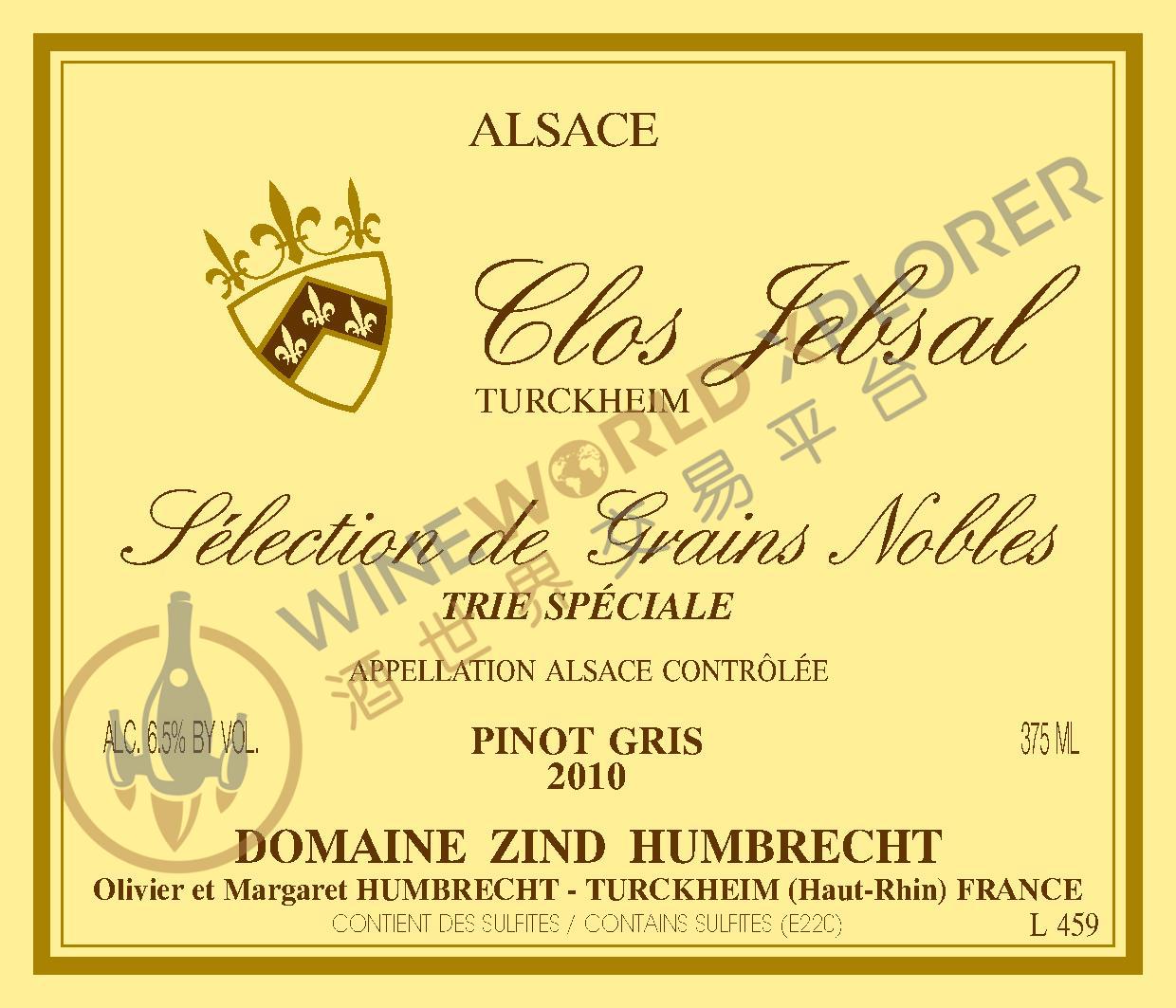 Zind Humbrecht, Pinot Gris Clos Jebsal Trie Speciale SGN 2010